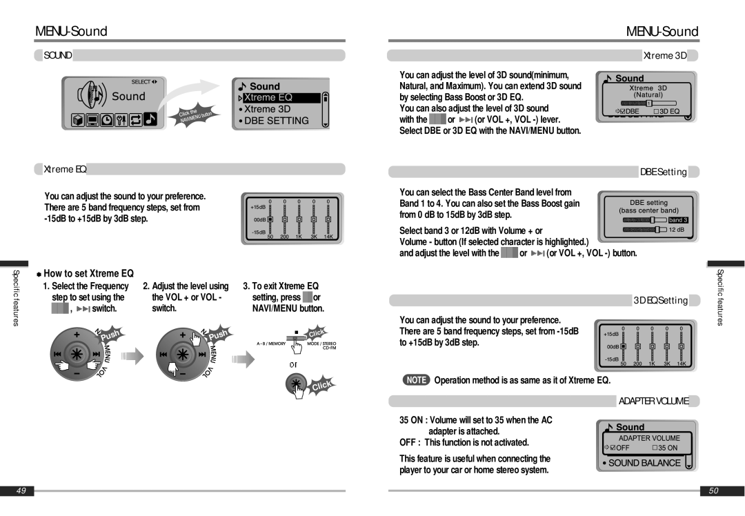 IRiver iMP-900 instruction manual MENU-Sound, Adapter Volume 