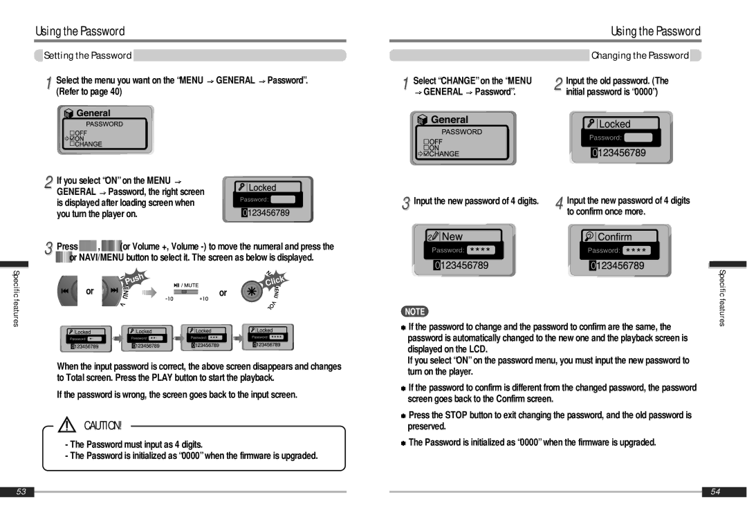 IRiver iMP-900 instruction manual Setting the Password, General Password Initial password is, To confirm once more 