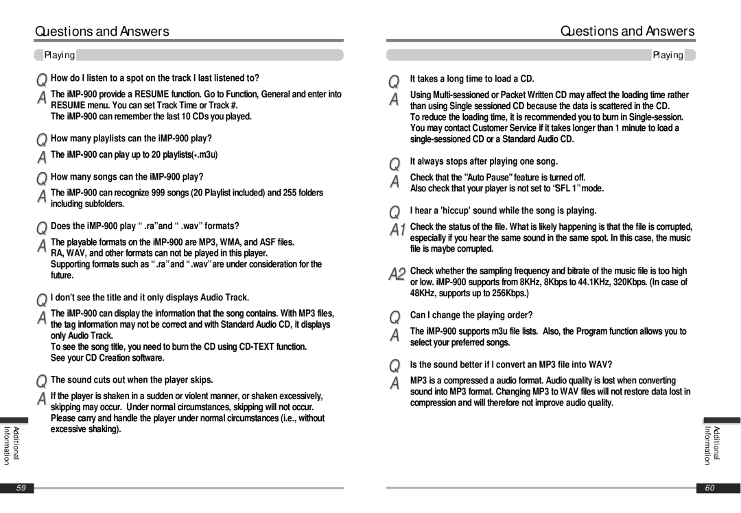 IRiver iMP-900 instruction manual Questions and Answers, Playing 