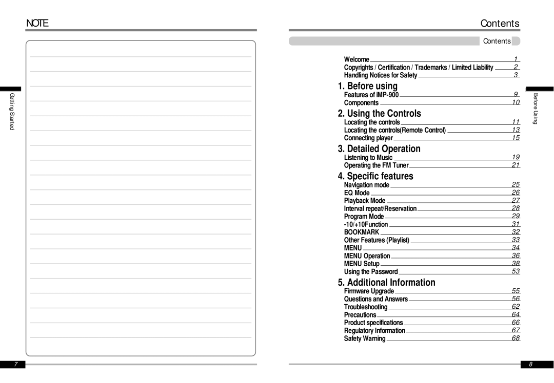 IRiver iMP-900 instruction manual Contents 