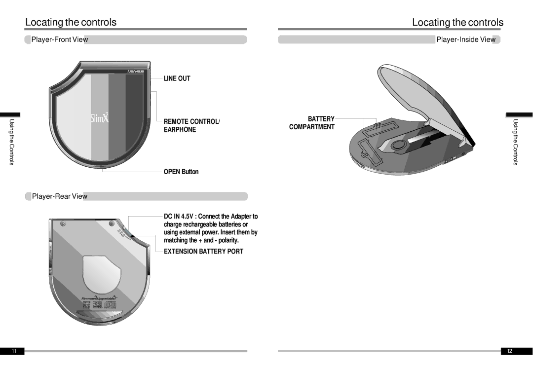 IRiver iMP-900 instruction manual Locating the controls, Player-Front View, Player-Rear View, Player-Inside View 