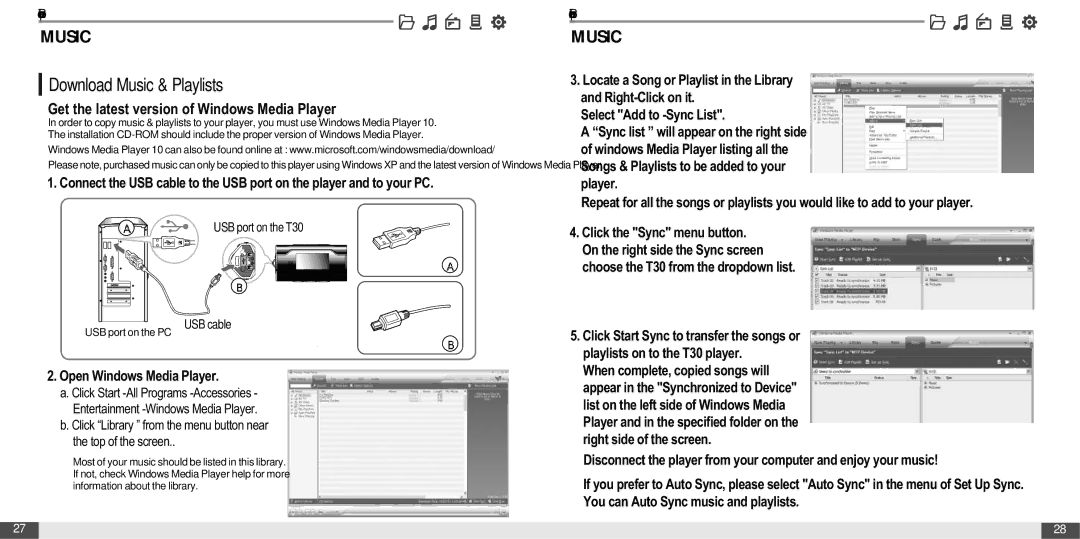 IRiver MP3 Player T30 instruction manual Download Music & Playlists, Get the latest version of Windows Media Player 