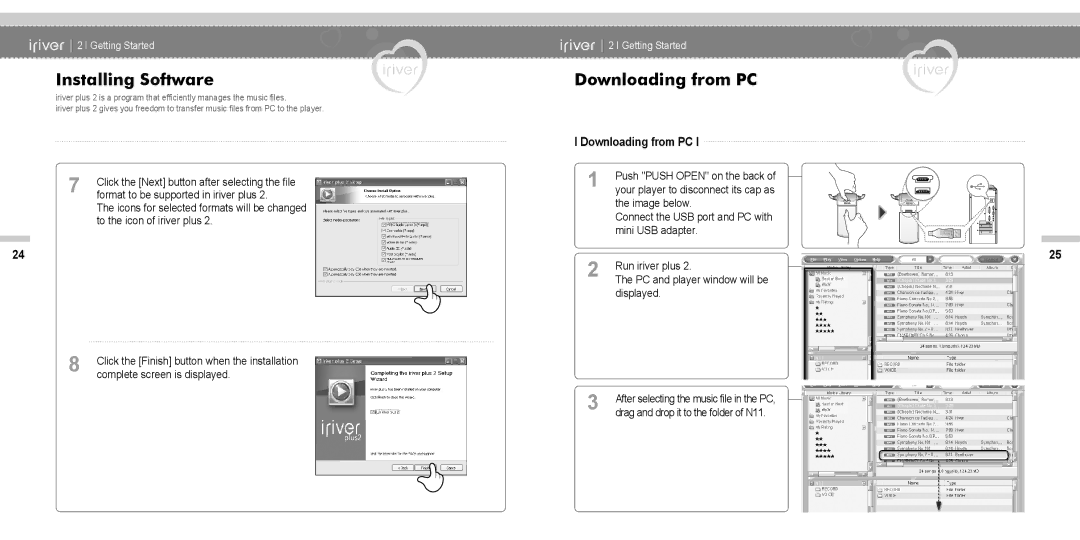 IRiver N11 instruction manual Downloading from PC 