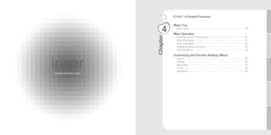 IRiver N11 instruction manual Useful Features Menu Tree 