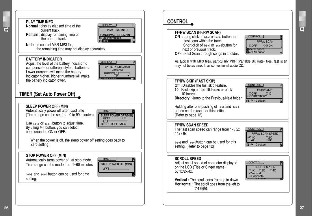 IRiver iMP-350, SlimX 450 user manual Timer Set Auto Power Off, Control 