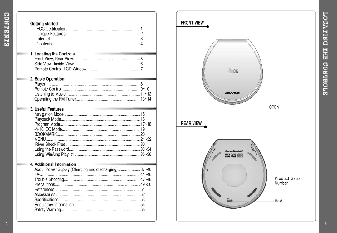 IRiver SlimX 450, iMP-350 user manual Useful Features, Product Serial Number Hold 