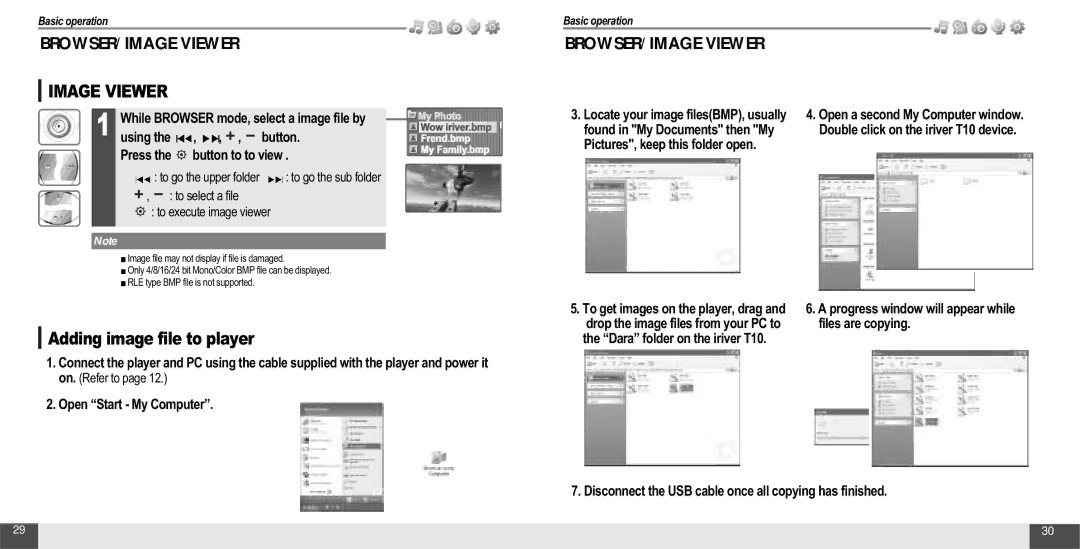 IRiver T10 instruction manual Adding image file to player, Press the button to to view, Files are copying 