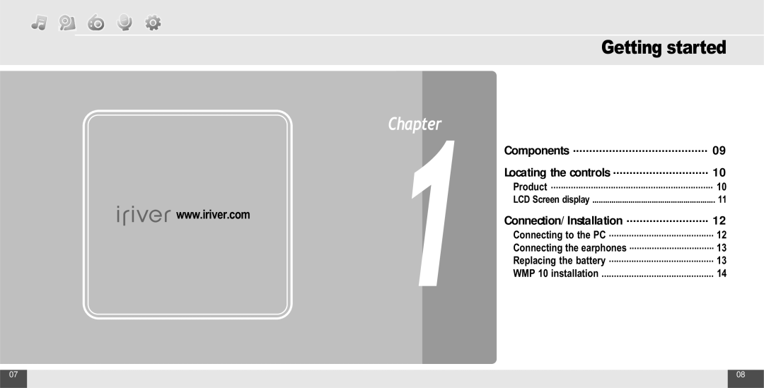 IRiver T10 instruction manual Getting started, Components, Connection/Installation 