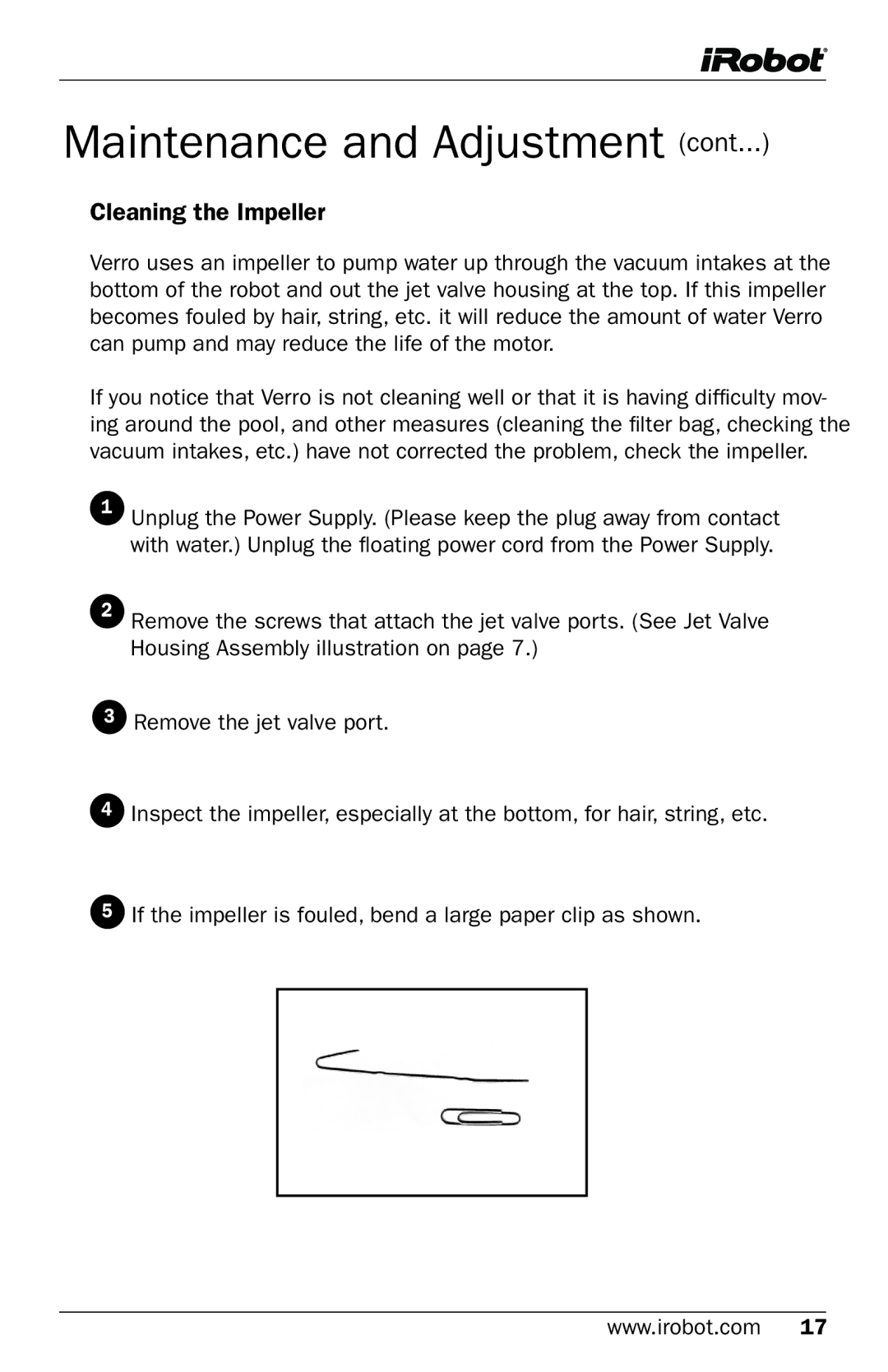 iRobot 300 owner manual Cleaning the Impeller 