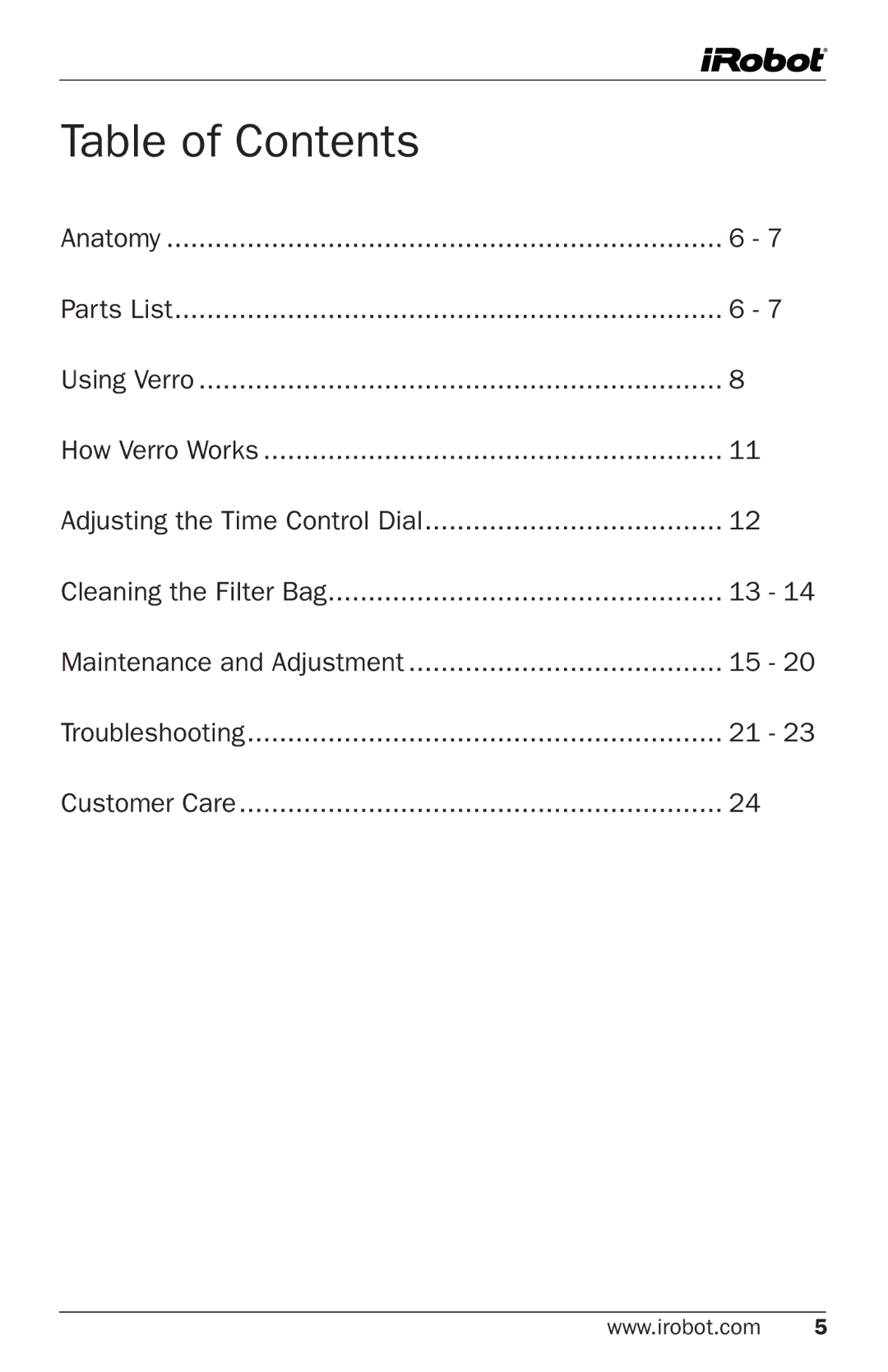 iRobot 300 owner manual Table of Contents 