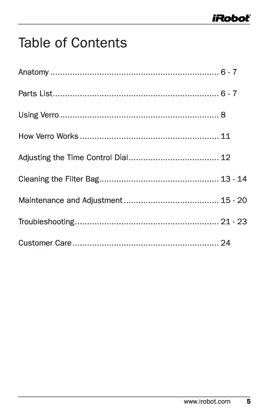 iRobot 300 owner manual Table of Contents 