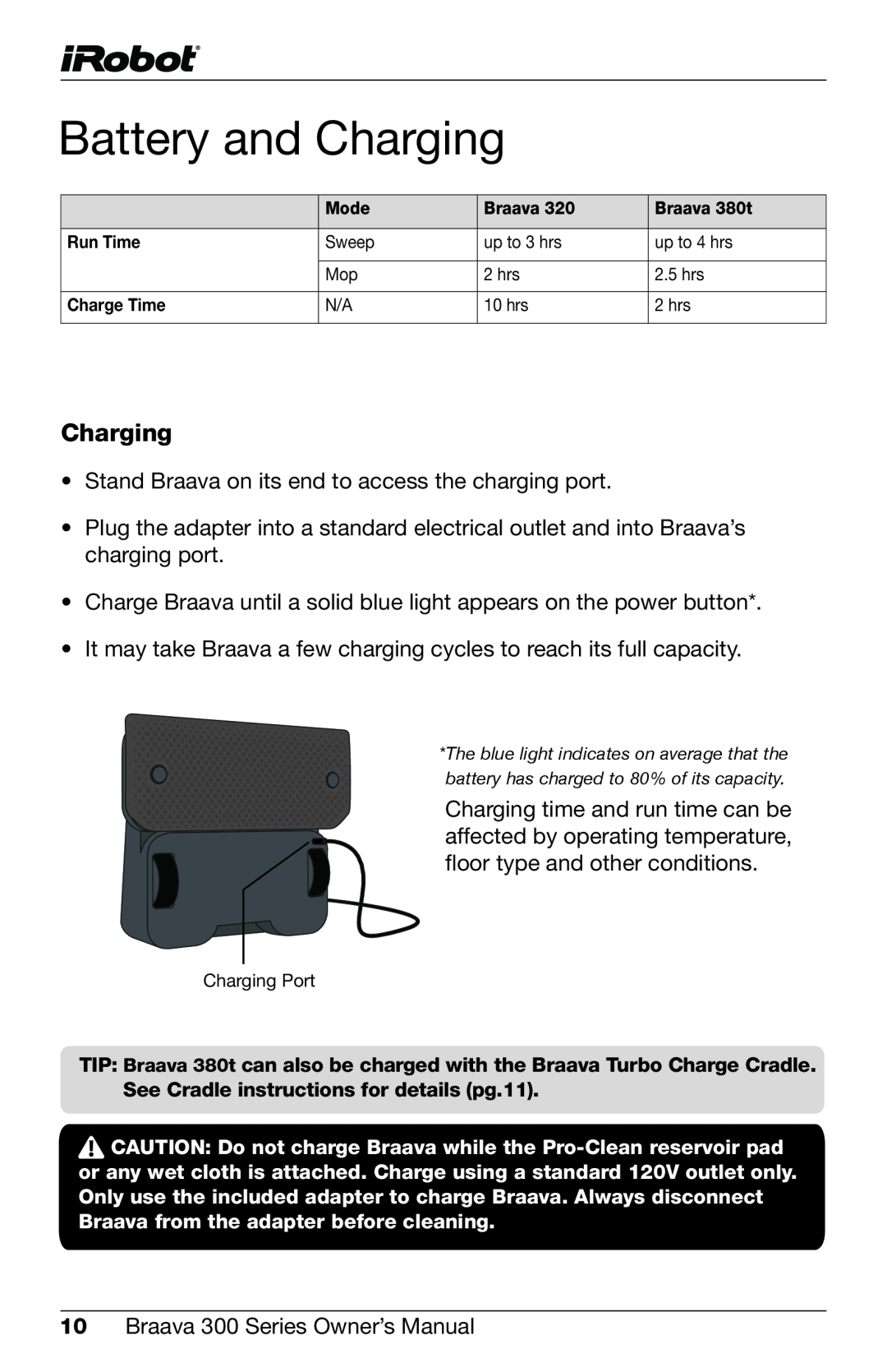 iRobot 320, 380t owner manual Battery and Charging 