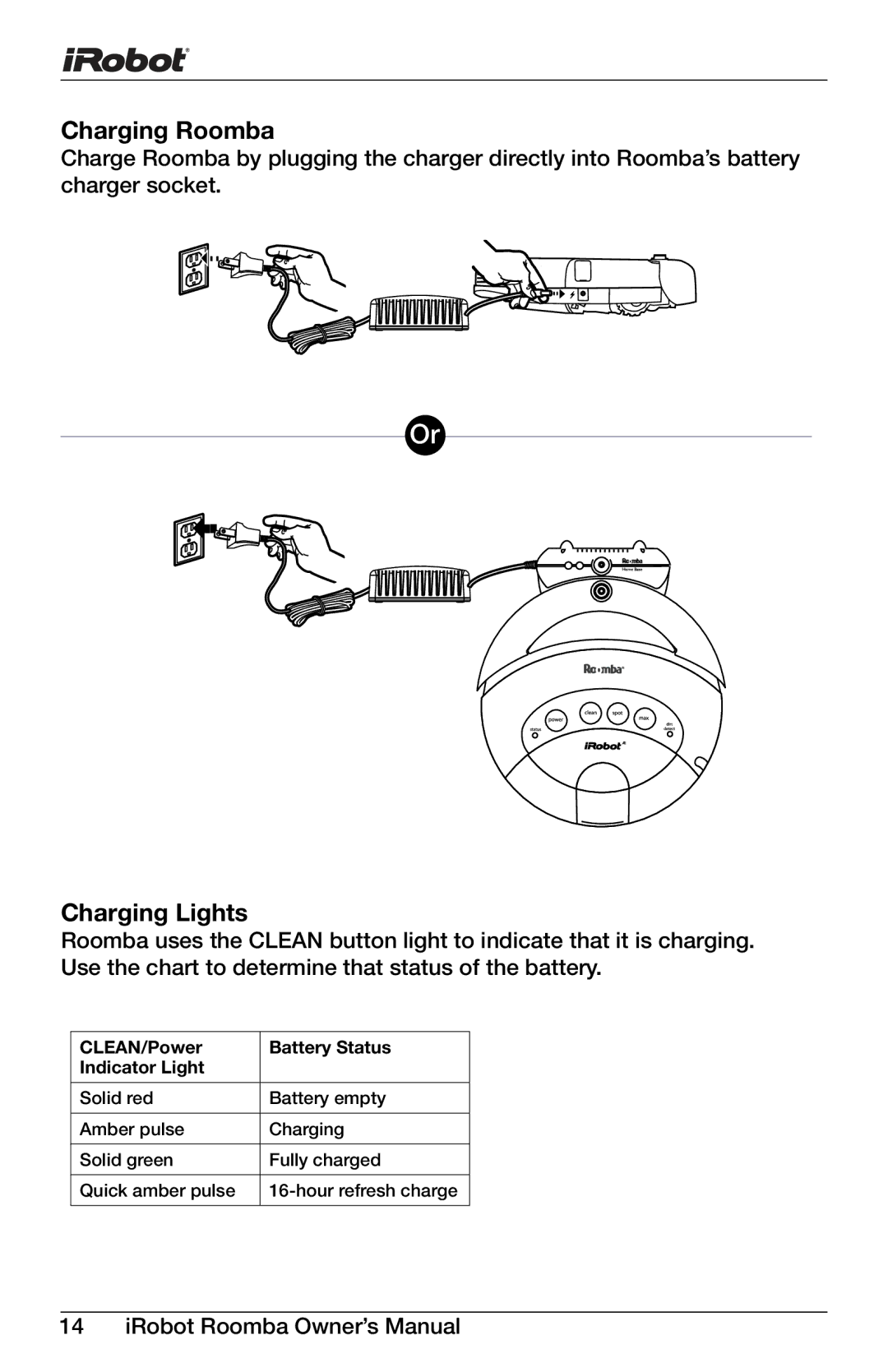 iRobot 400, 4150 owner manual Charging Roomba, Charging Lights 