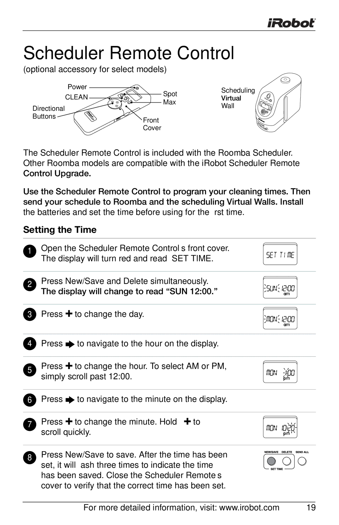 iRobot 4150, 400 owner manual Scheduler Remote Control, Setting the Time 