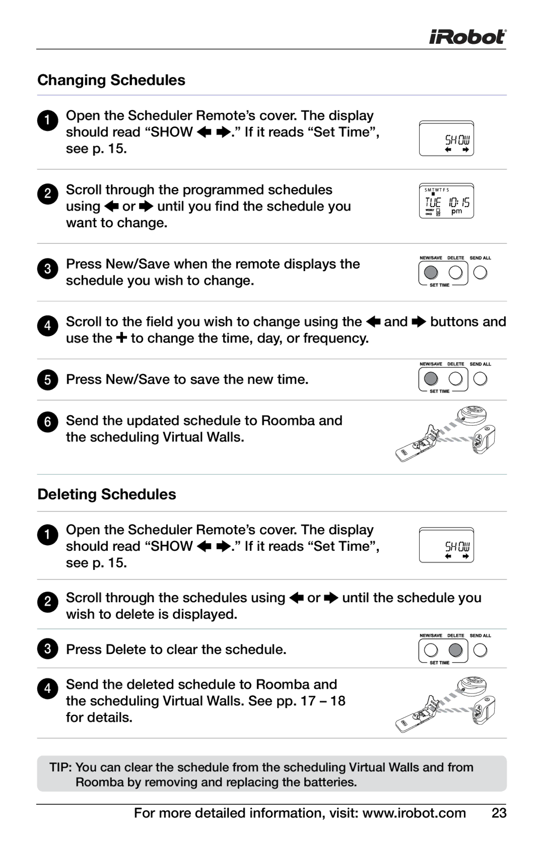 iRobot 4150, 400 owner manual Changing Schedules, Deleting Schedules 