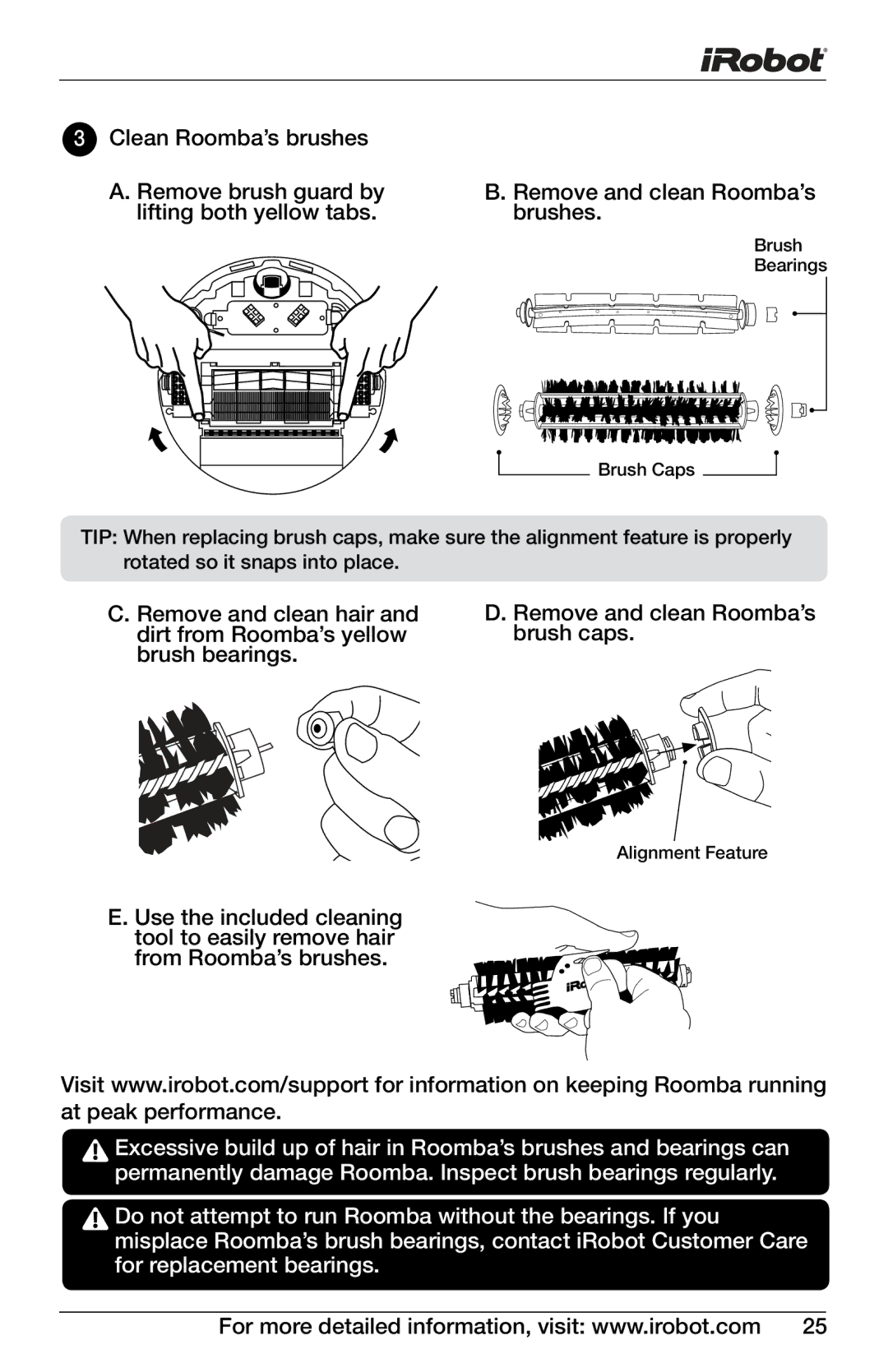 iRobot 4150, 400 owner manual Brush Bearings Brush Caps 