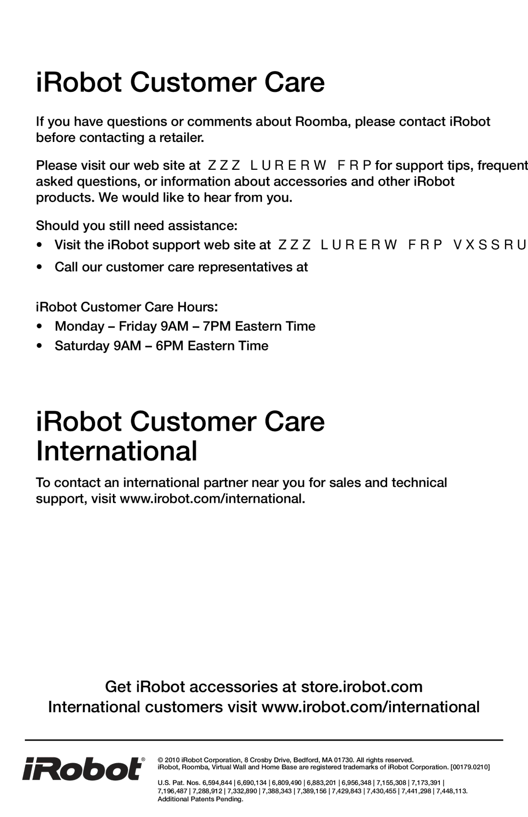 iRobot 400, 4150 owner manual IRobot Customer Care International 