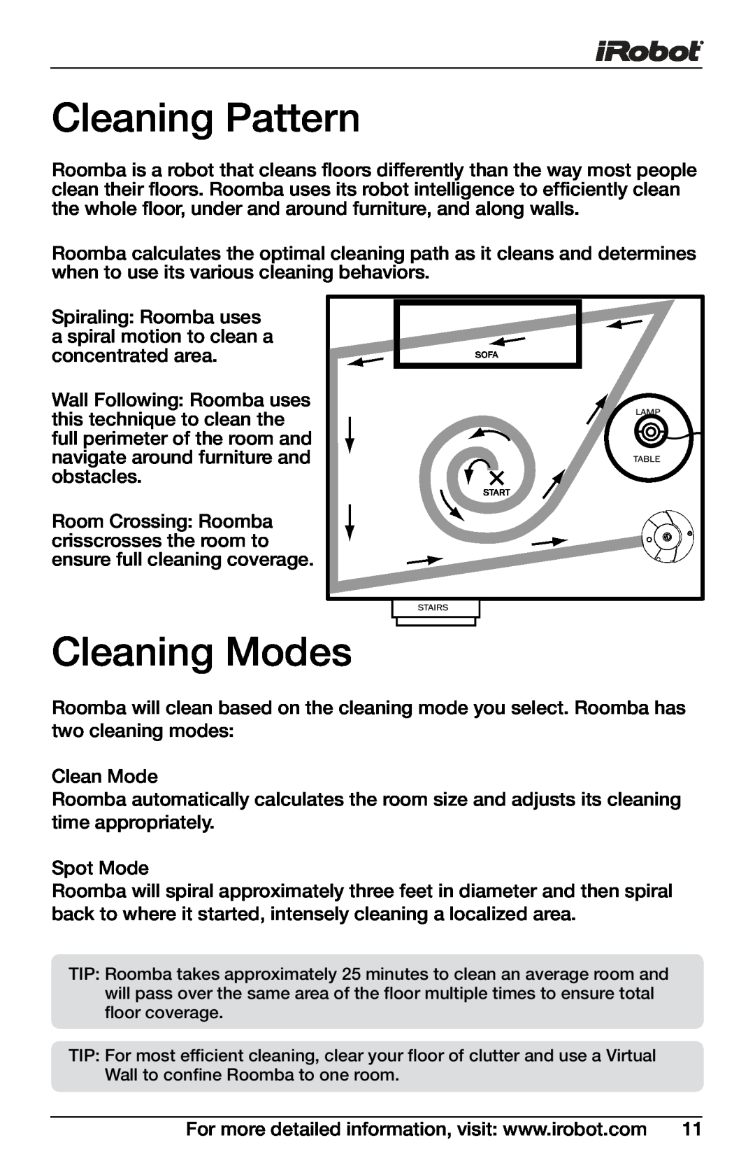 iRobot 4150, 400 owner manual Cleaning Pattern, Cleaning Modes 