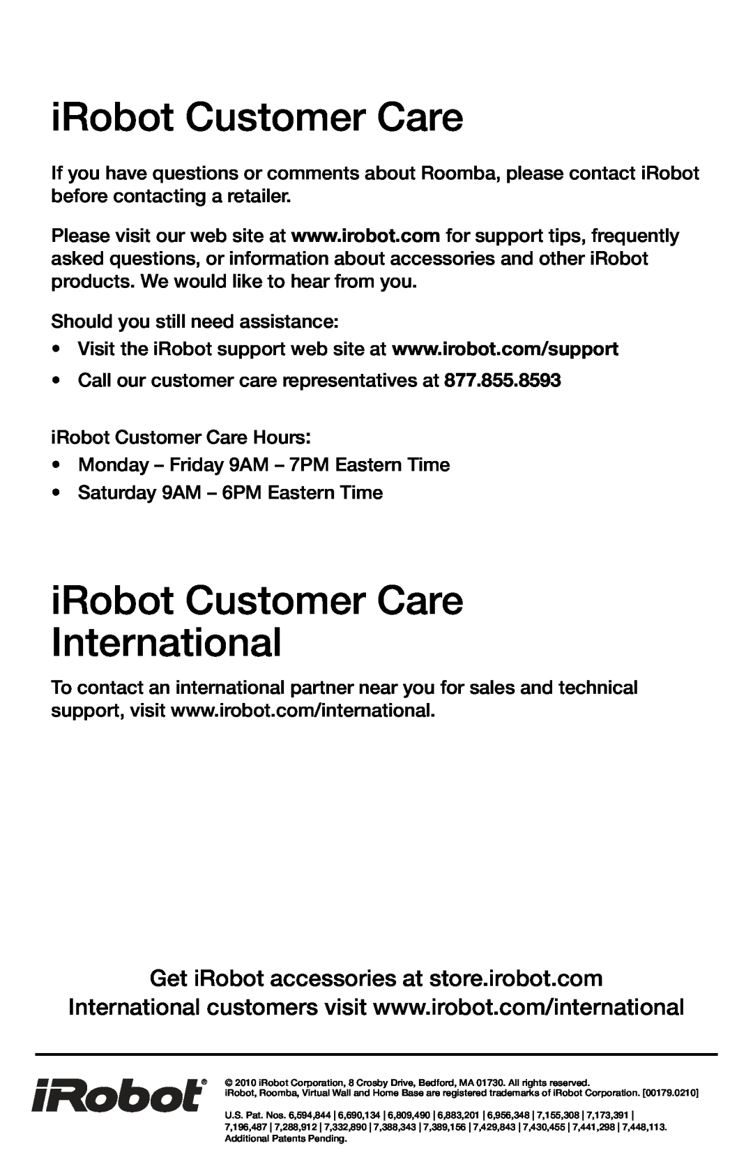 iRobot 400, 4150 owner manual iRobot Customer Care International 