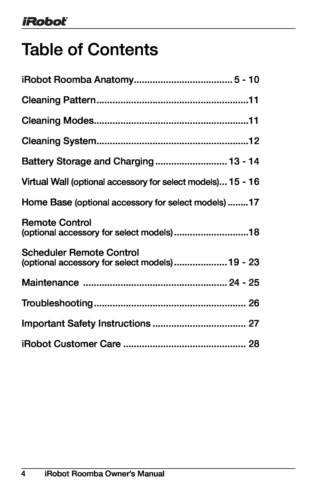 iRobot 400, 4150 owner manual Table of Contents 