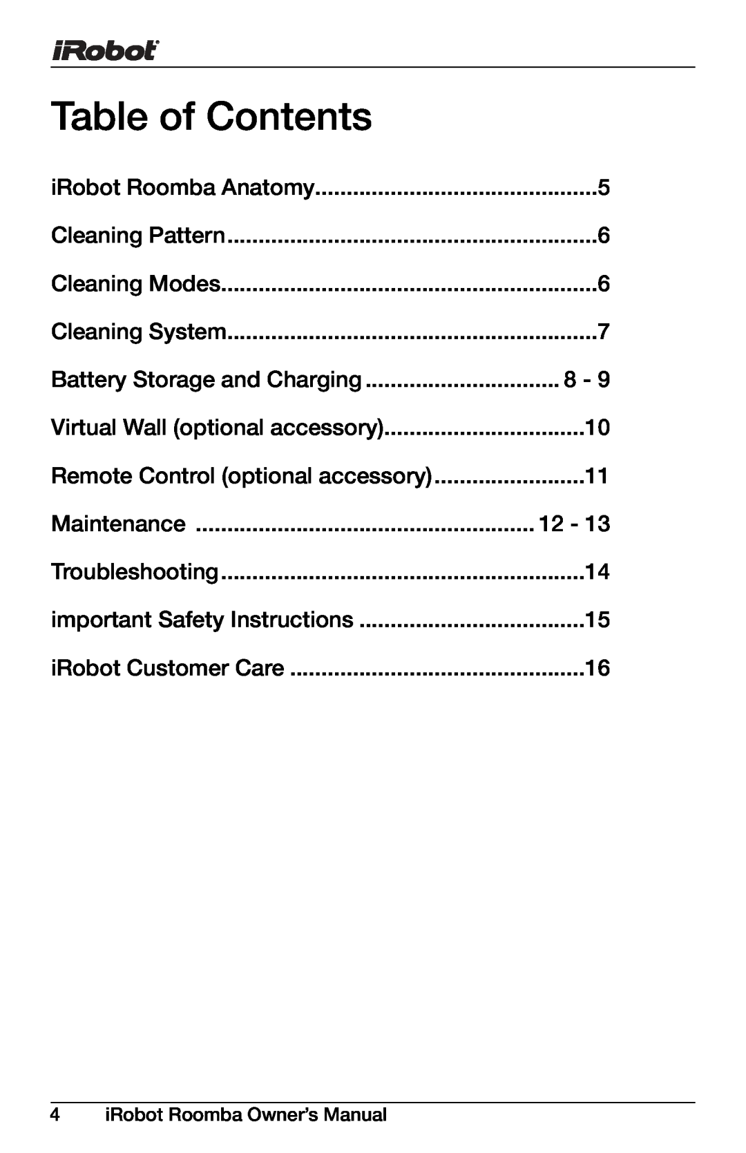 iRobot 400 Series, 430 manual Table of Contents 
