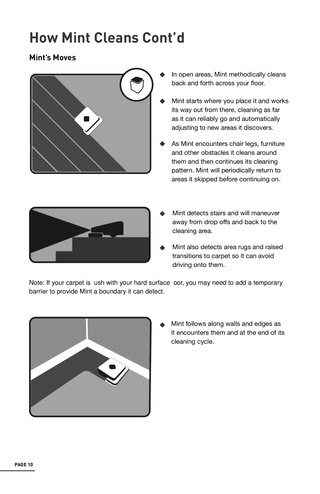 iRobot 4200 manual How Mint Cleans Cont’d, Mint’s Moves 