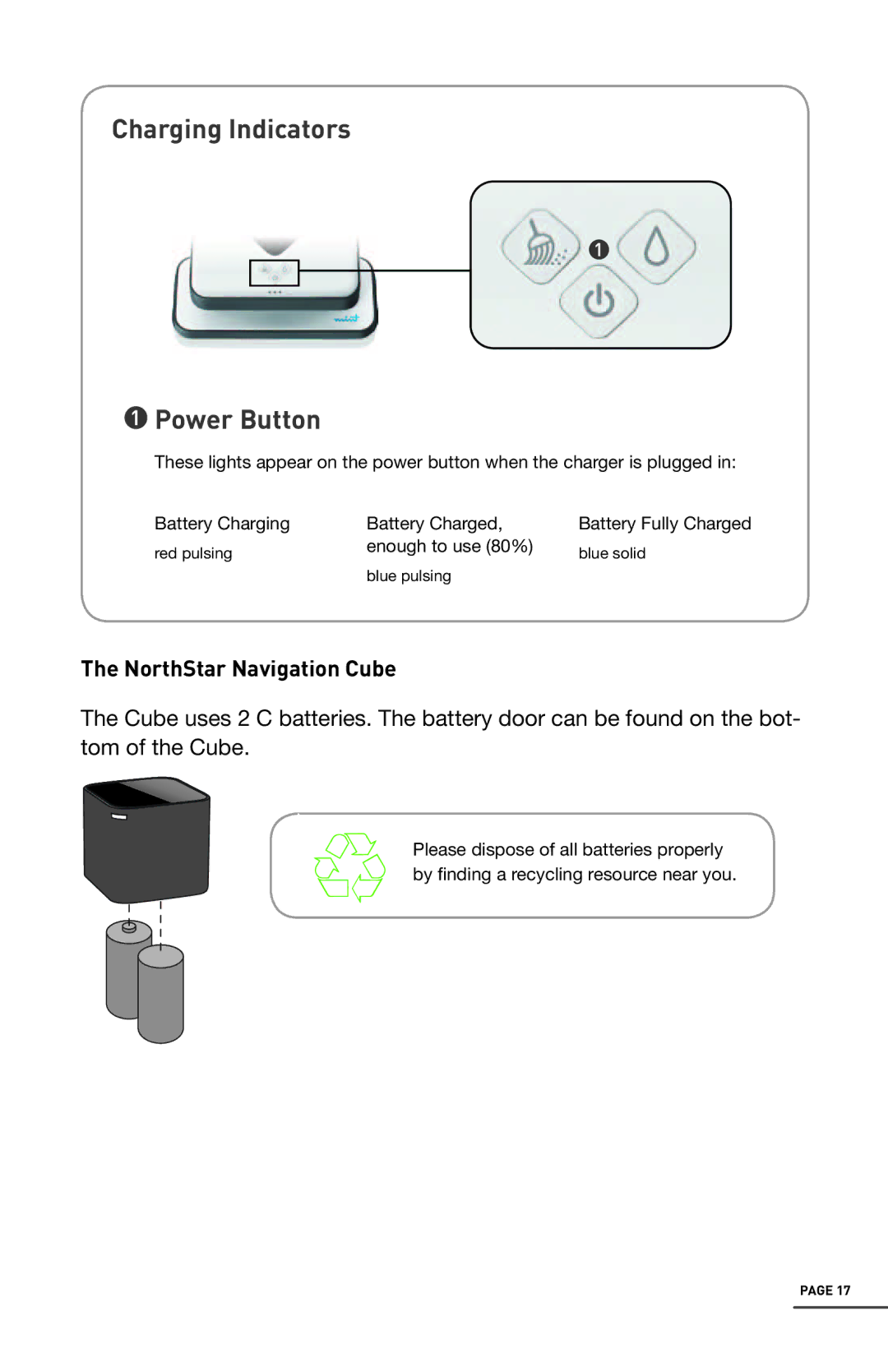 iRobot 4200 manual Charging Indicators Power Button, NorthStar Navigation Cube 