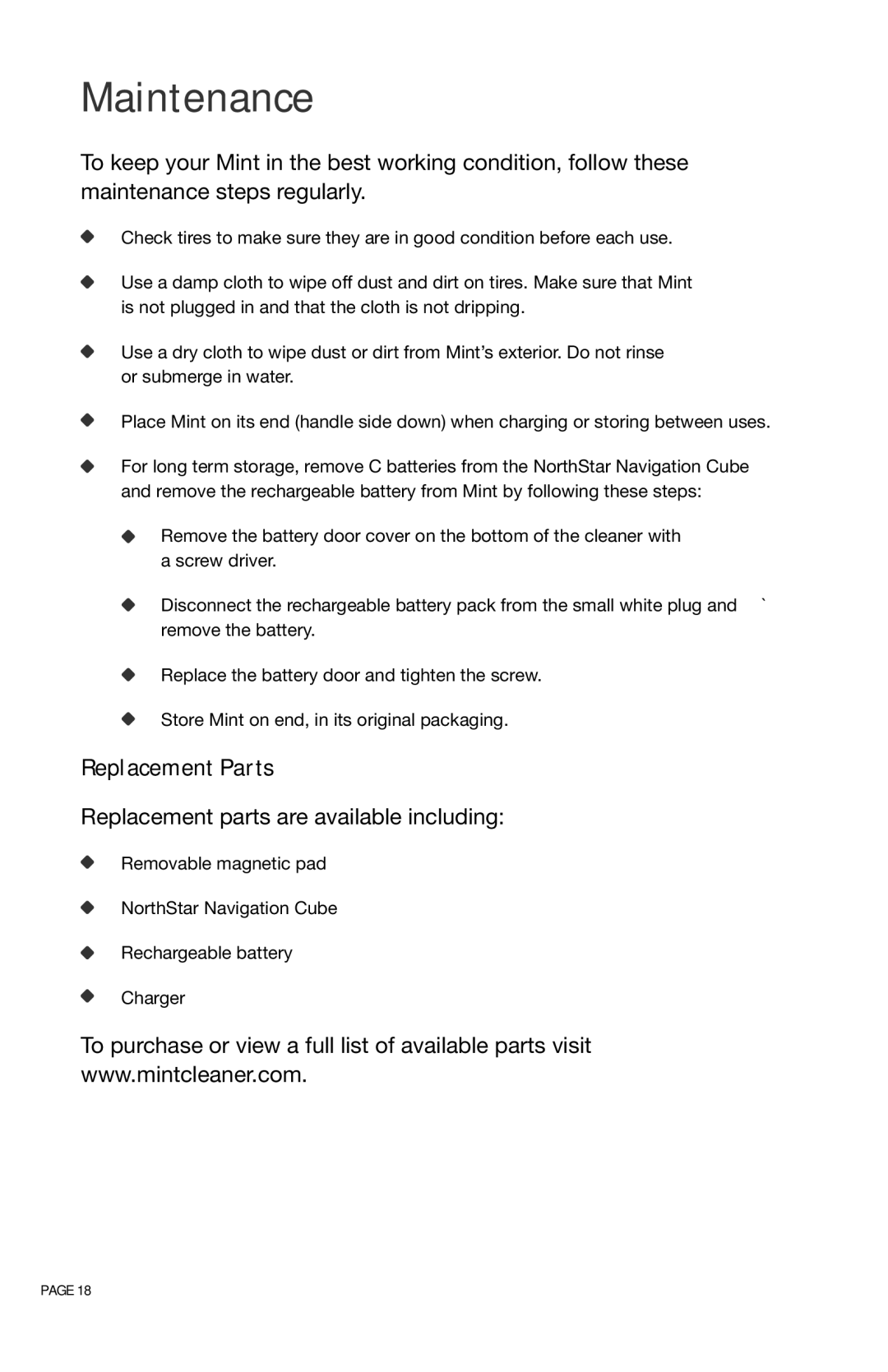 iRobot 4200 manual Maintenance, Replacement Parts 