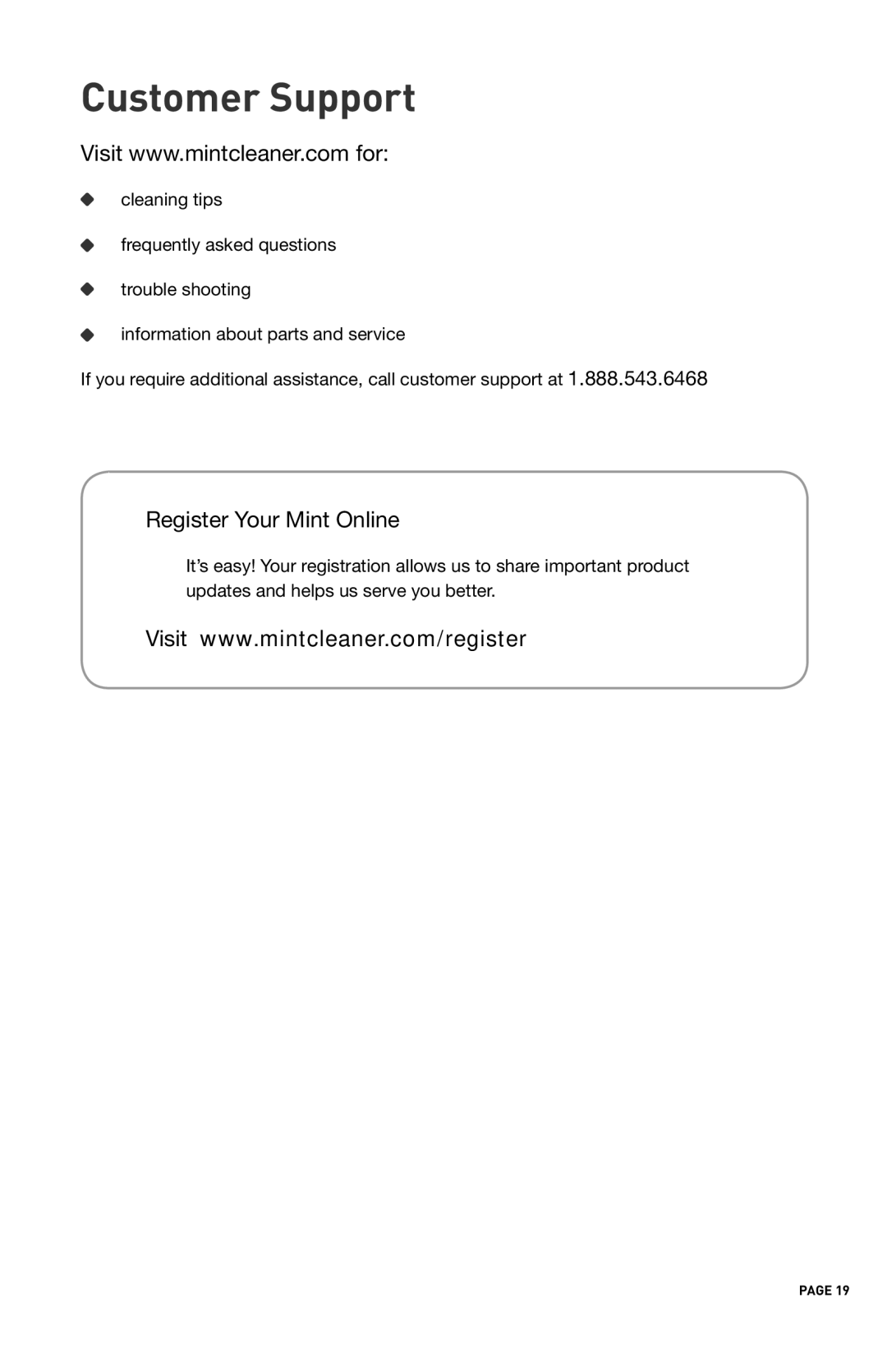 iRobot 4200 manual Customer Support, Register Your Mint Online 