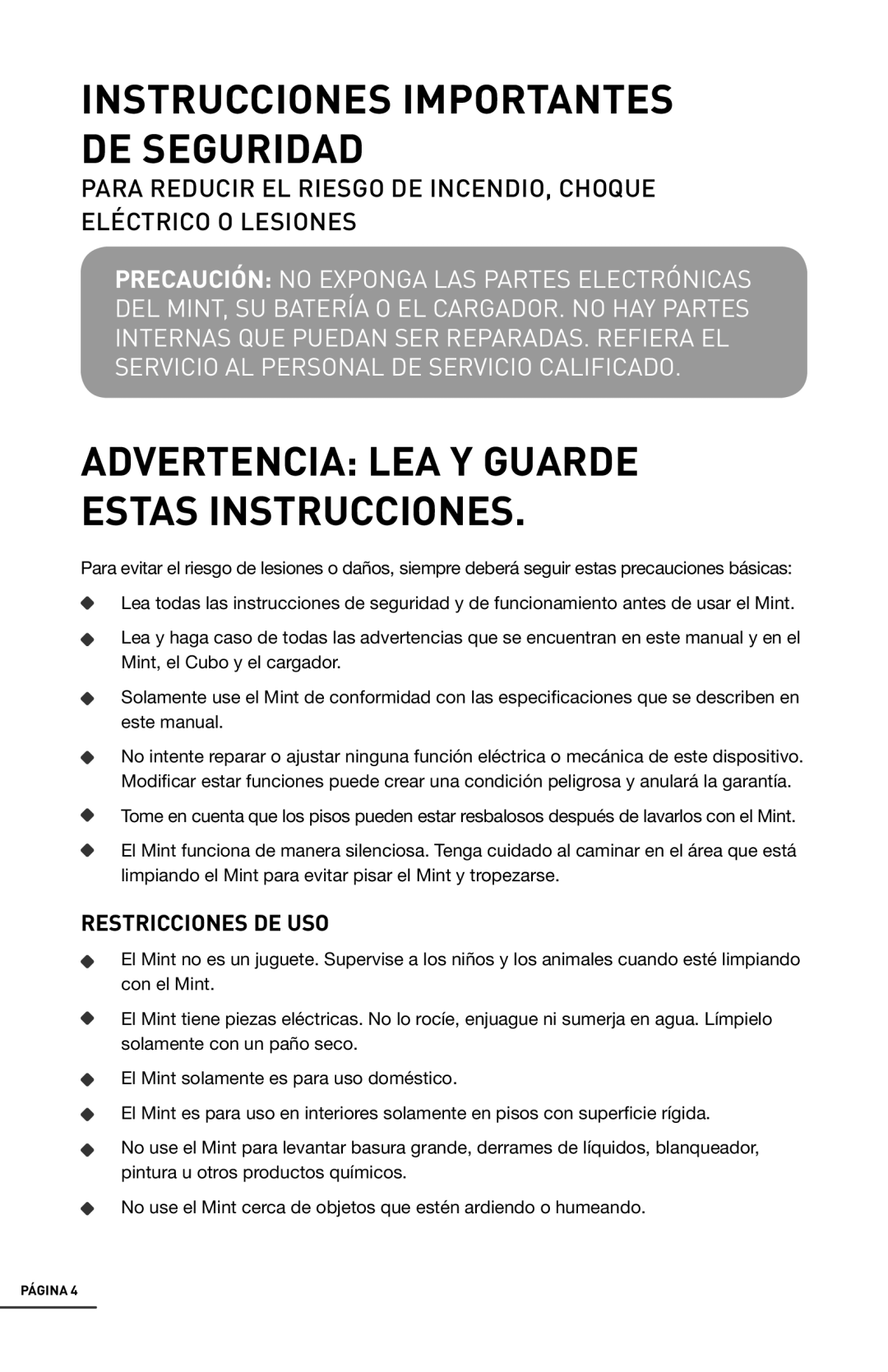 iRobot 4200 manual Instrucciones Importantes DE Seguridad 