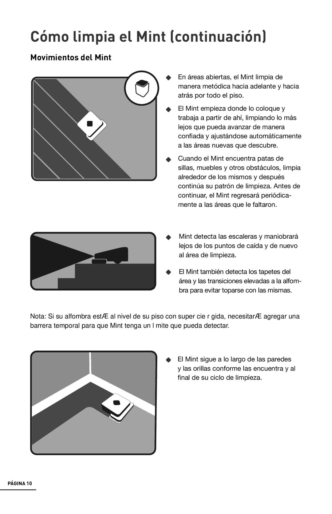 iRobot 4200 manual Cómo limpia el Mint continuación, Movimientos del Mint 