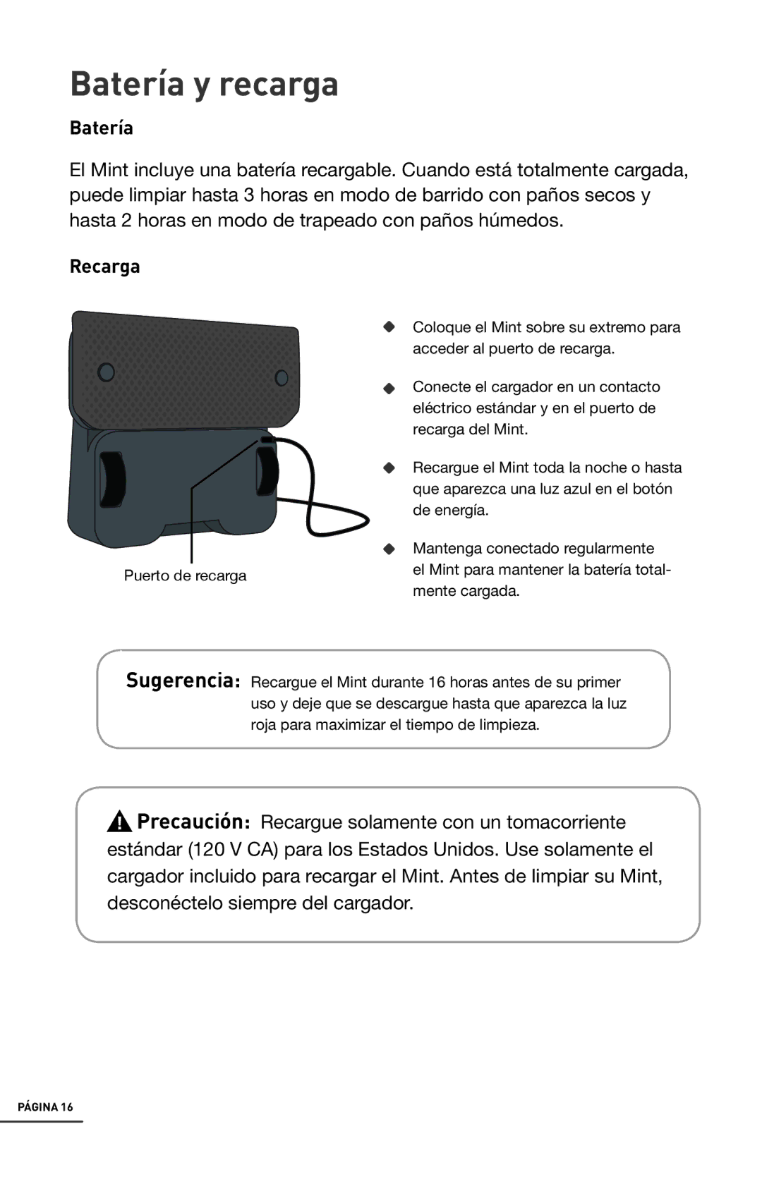 iRobot 4200 manual Batería y recarga, Recarga 