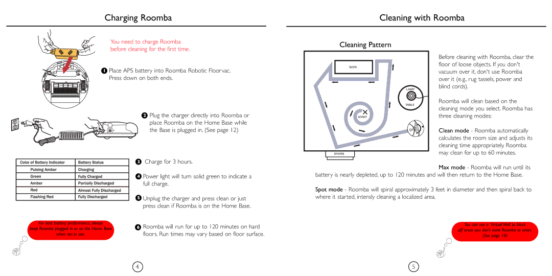 iRobot 4210 manual Charging Roomba, Cleaning with Roomba 