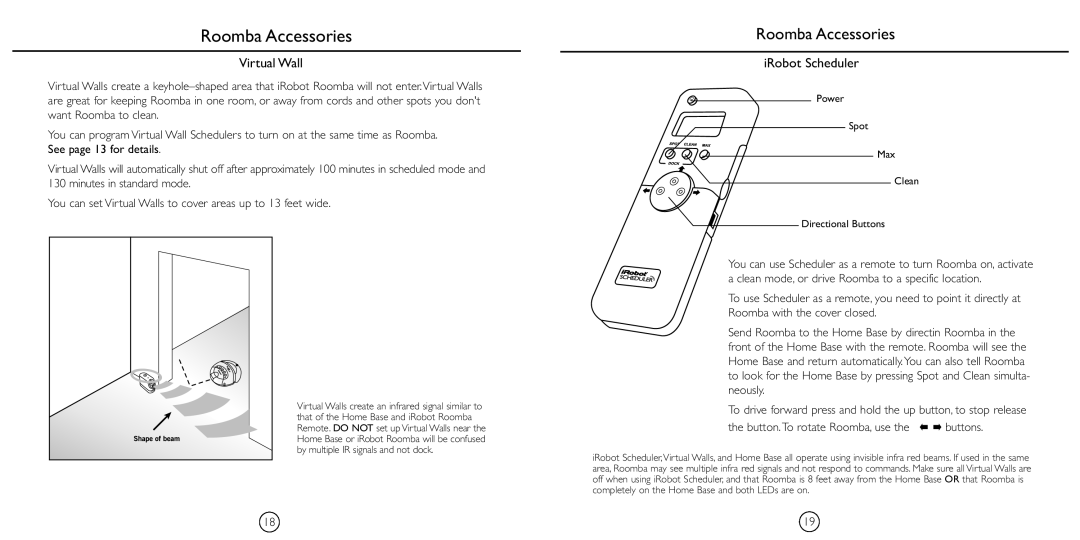 iRobot 4230 manual Roomba Accessories, Virtual Wall 