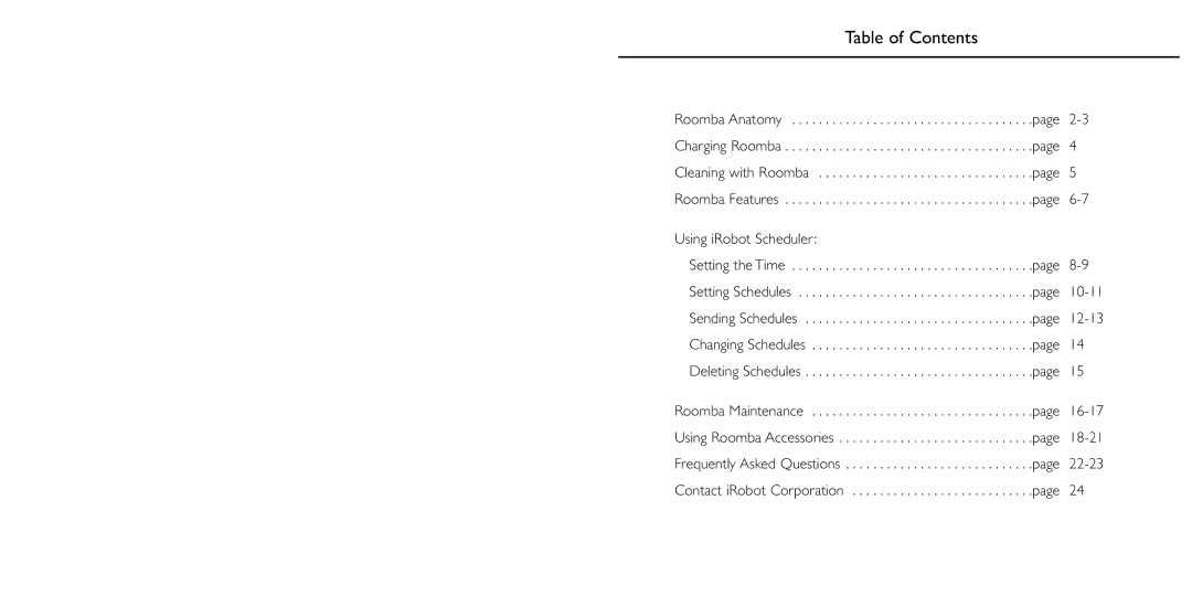 iRobot 4230 manual Table of Contents 