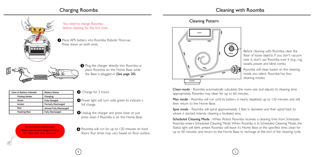 iRobot 4230 manual Charging Roomba, Cleaning with Roomba 