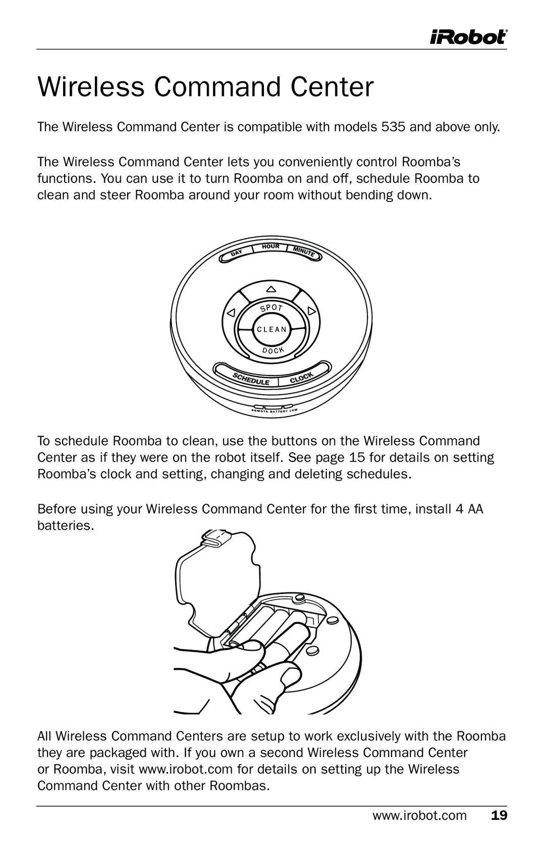 iRobot 500 Series manual Wireless Command Center 