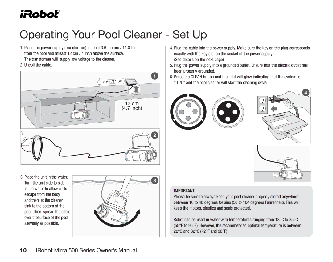 iRobot 530 owner manual Operating Your Pool Cleaner Set Up 