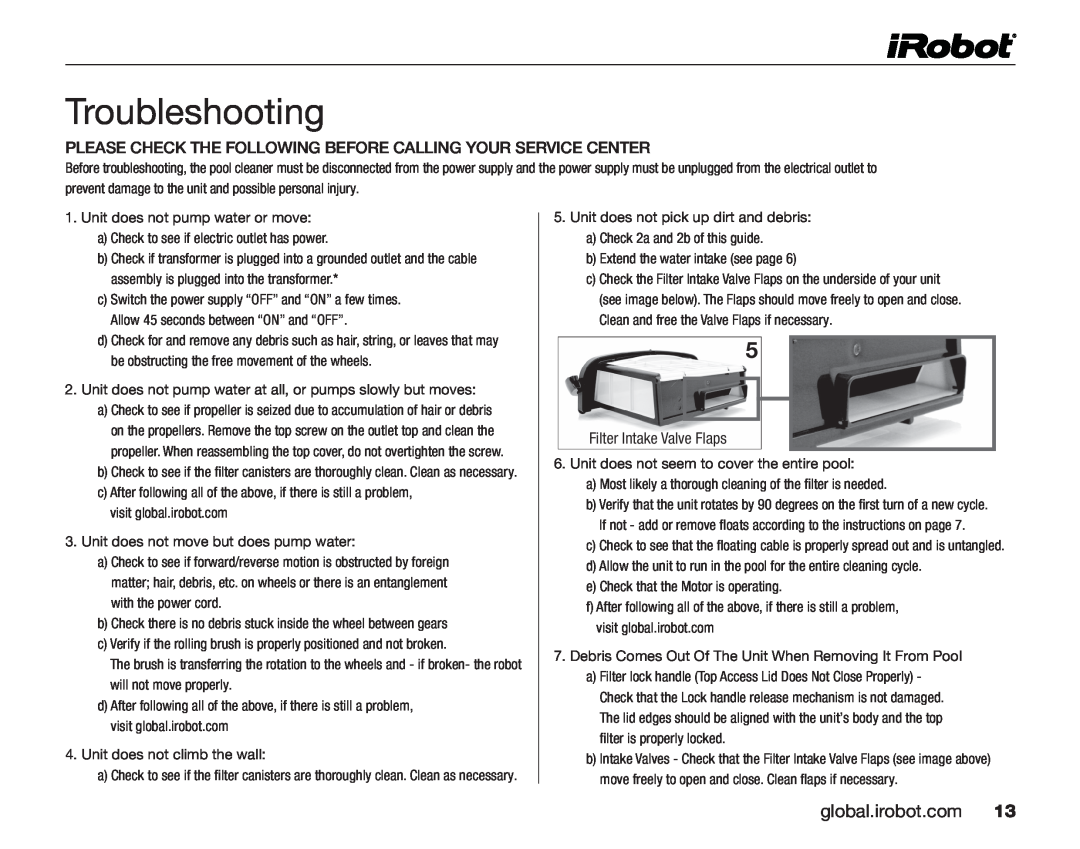 iRobot 530 owner manual Troubleshooting, Filter Intake Valve Flaps 