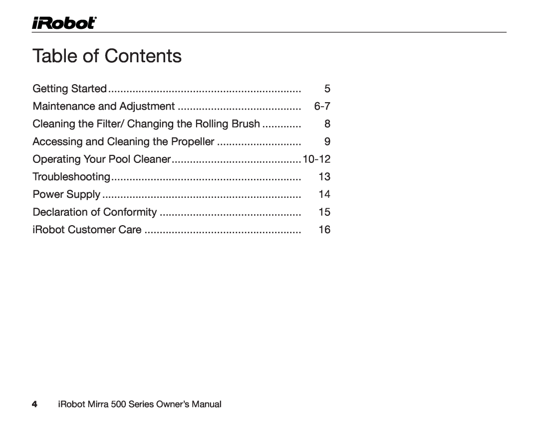 iRobot 530 owner manual Table of Contents 