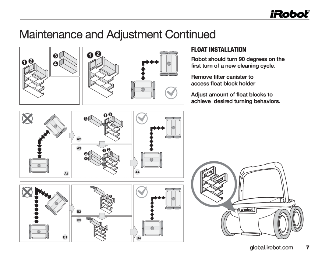 iRobot 530 owner manual Maintenance and Adjustment Continued, Float Installation 