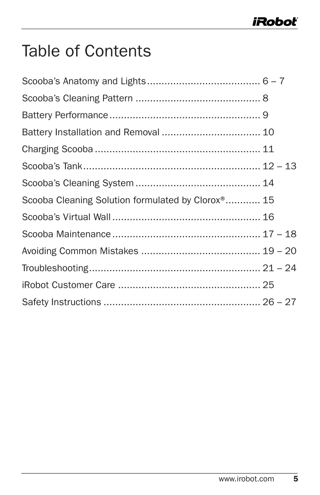 iRobot 5800 owner manual Table of Contents 