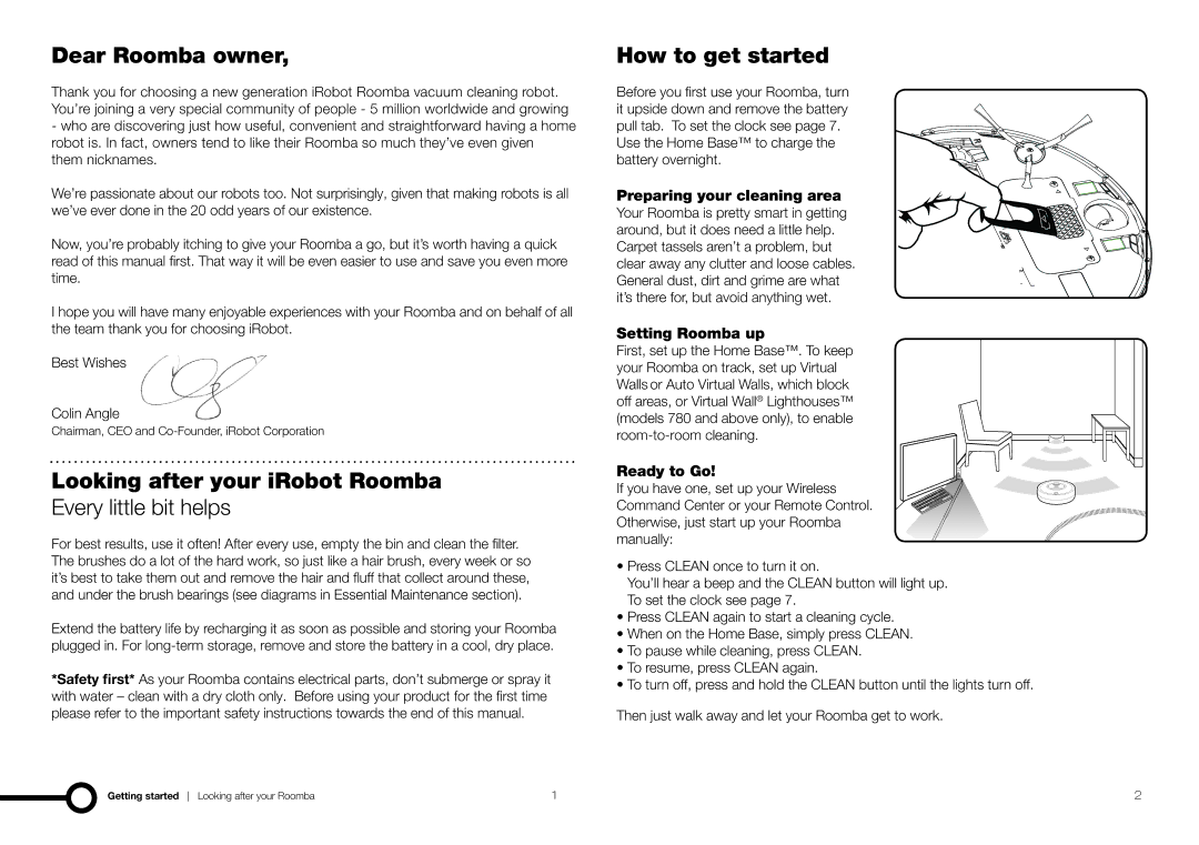 iRobot 770, 78002 owner manual Preparing your cleaning area, Setting Roomba up, Ready to Go 