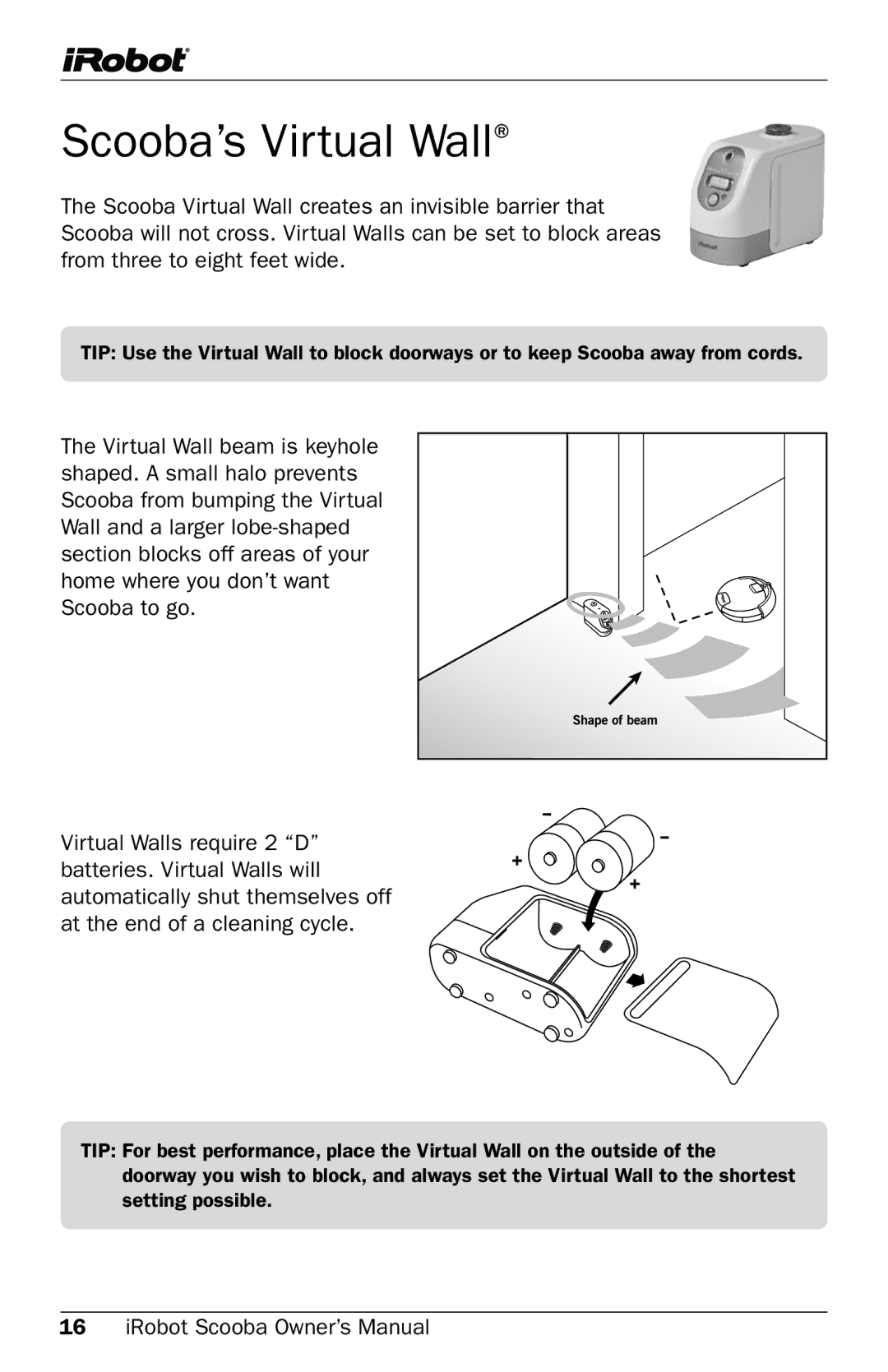 iRobot Cleaning System owner manual Scooba’s Virtual Wall 