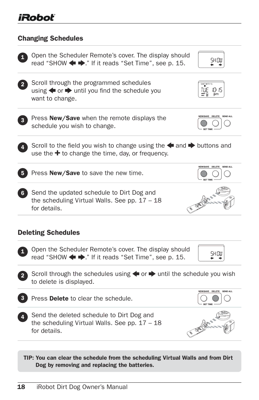 iRobot Robot owner manual Changing Schedules, Deleting Schedules 