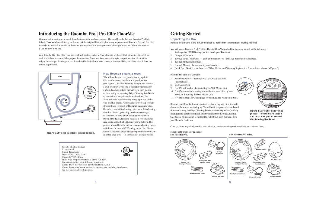 iRobot Robotic FloorVac owner manual Introducing the Roomba Pro Pro Elite FloorVac, Getting Started, Unpacking the Box 