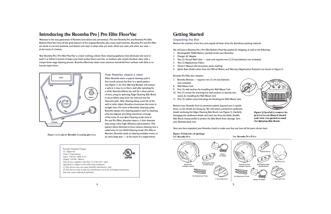 iRobot Robotic FloorVac owner manual Introducing the Roomba Pro Pro Elite FloorVac, Getting Started, Unpacking the Box 