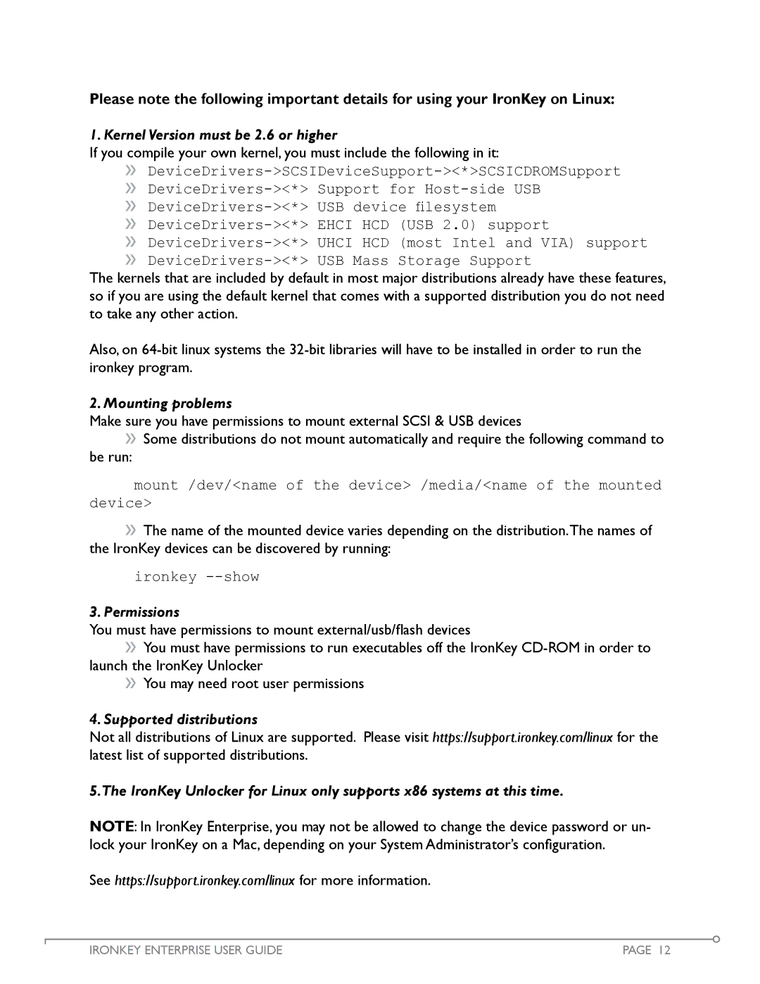 IronKey Enterprise manual Kernel Version must be 2.6 or higher 