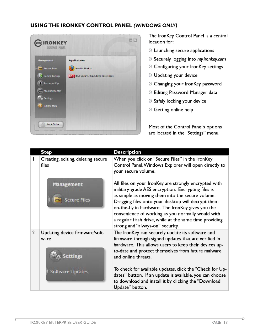 IronKey Enterprise manual Using the IronKey Control Panel Windows Only 