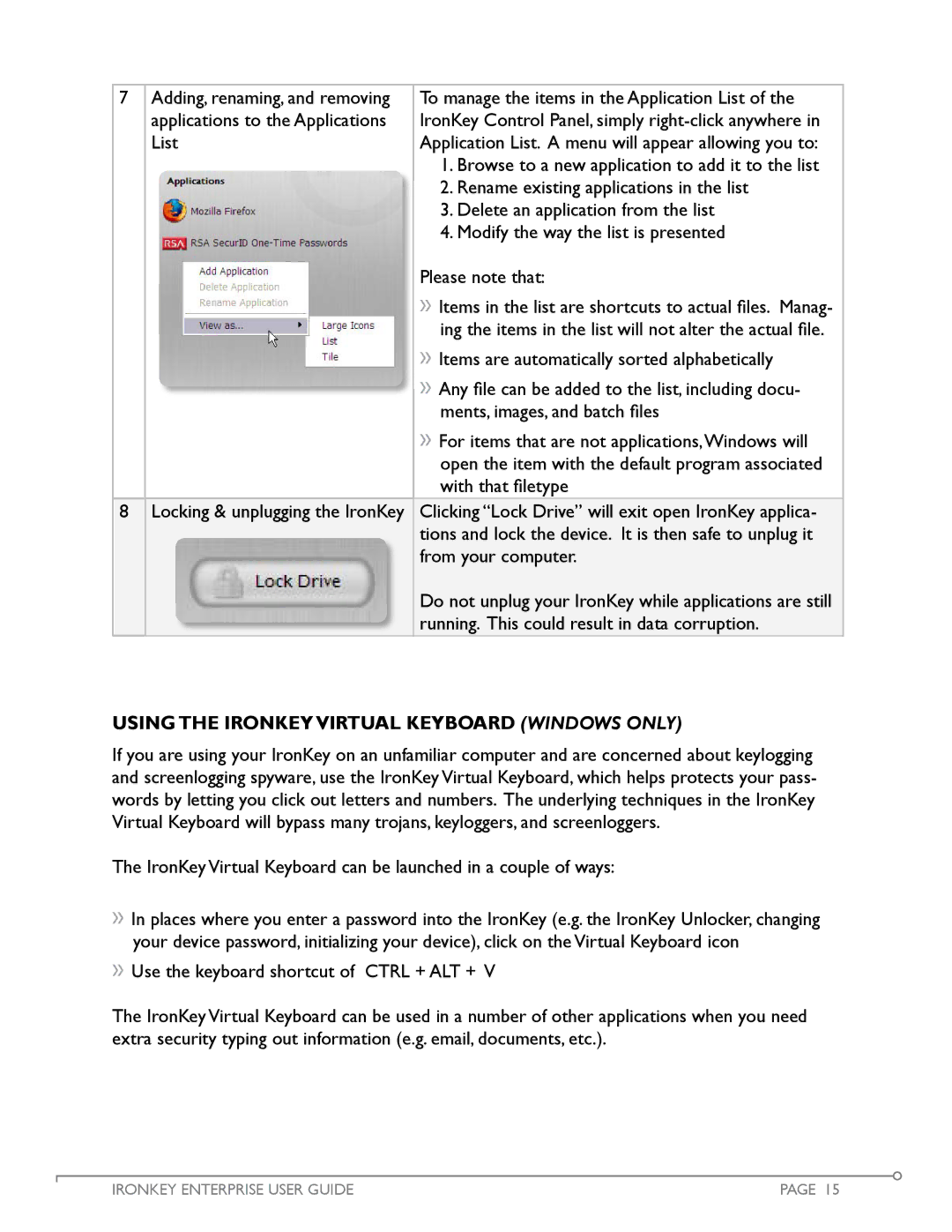 IronKey Enterprise manual Using The Ironkey Virtual Keyboard Windows Only 